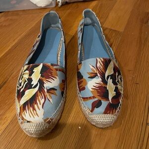 Burberry Blue Floral Flat Espadrilles, Size 38